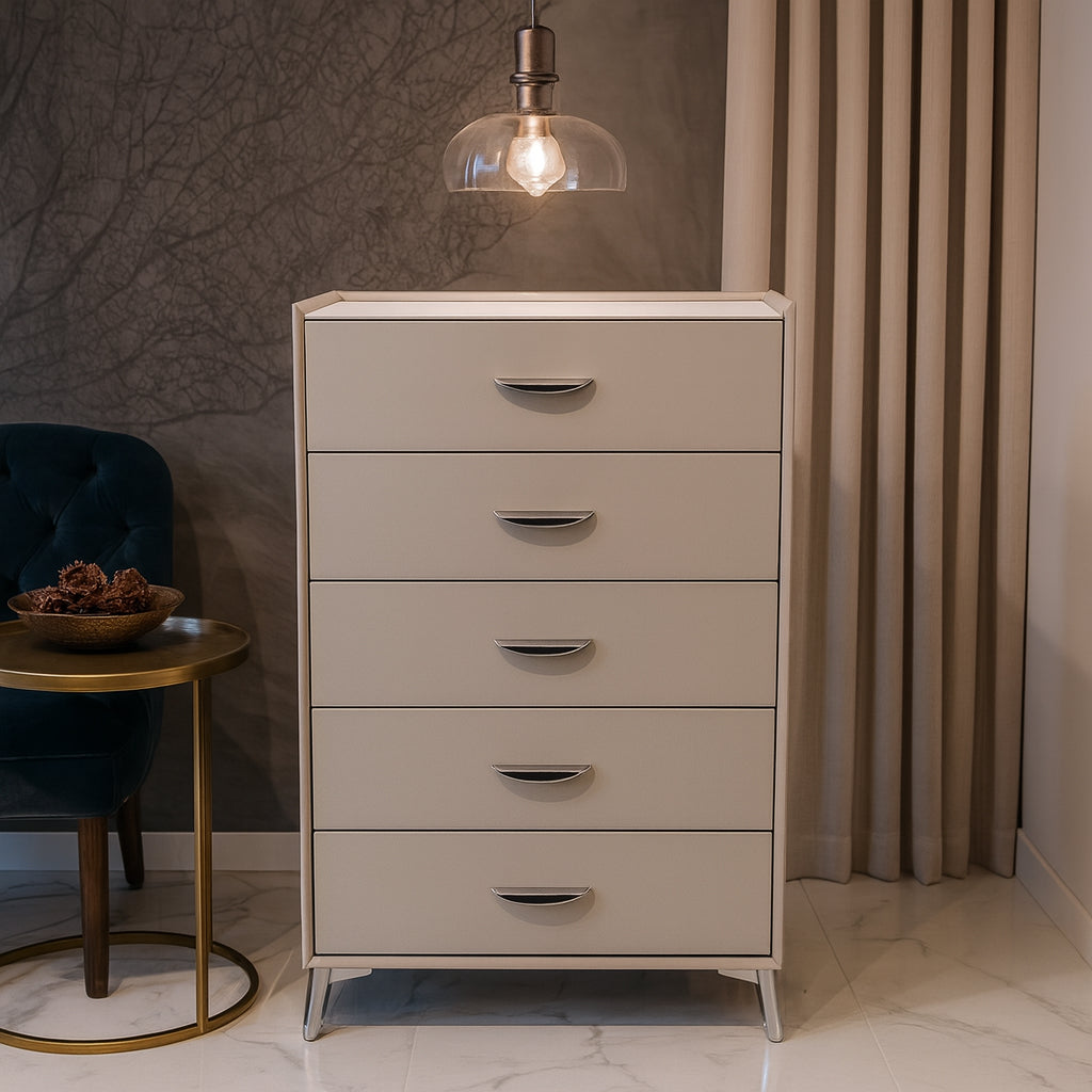 SELINA Sleek Silver & Grey Tall Chest with Drawers