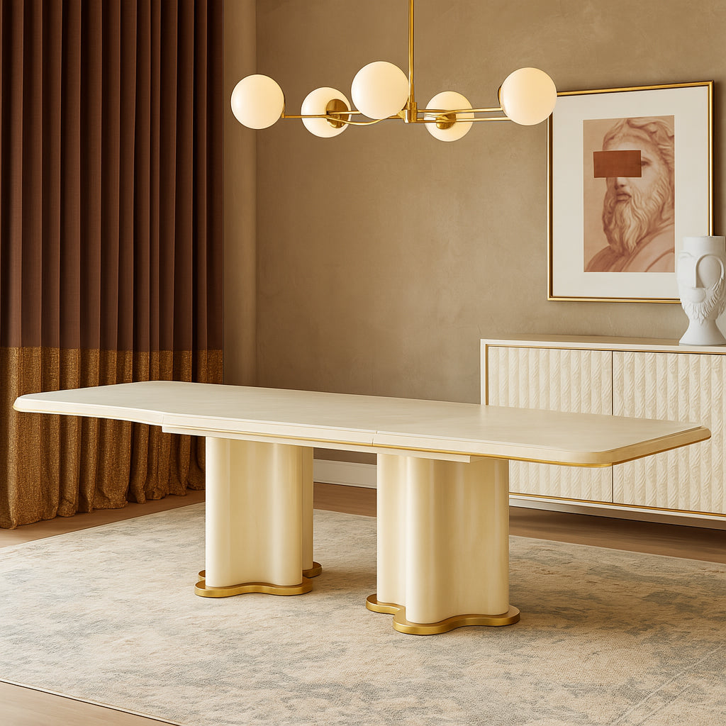 LA TERRAZZA Creamy Pearl Double Pedestal Dining Table - Michael Amini