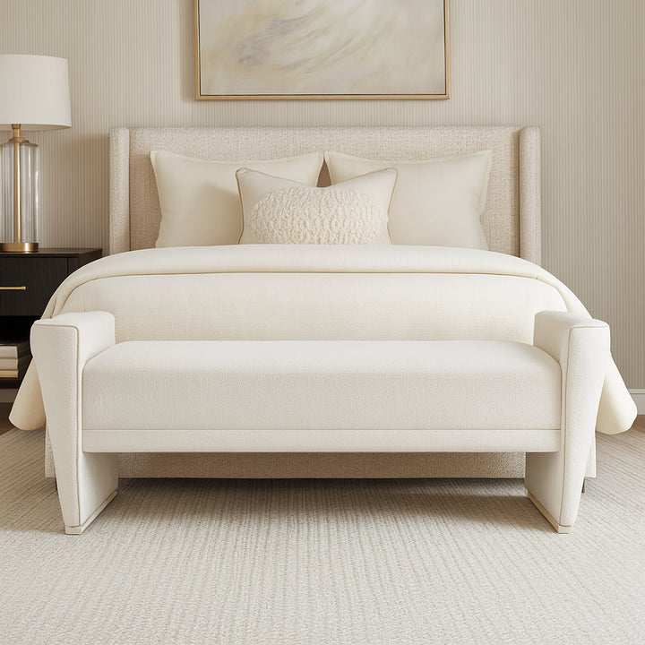 LA TERRAZZA Sculpted Bouclé Bedroom Bench - Michael Amini