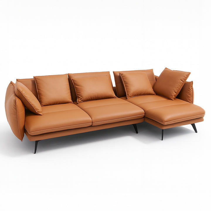 ELIANO Modern Pecan Brown Leather Sectional Sofa with Chaise