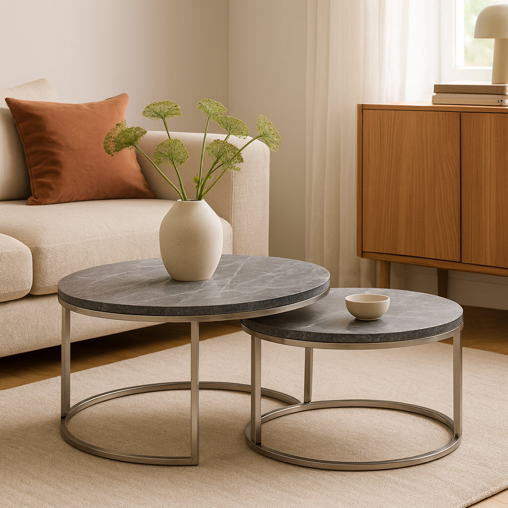 TAVION Grey Marble Nesting Coffee Table Set