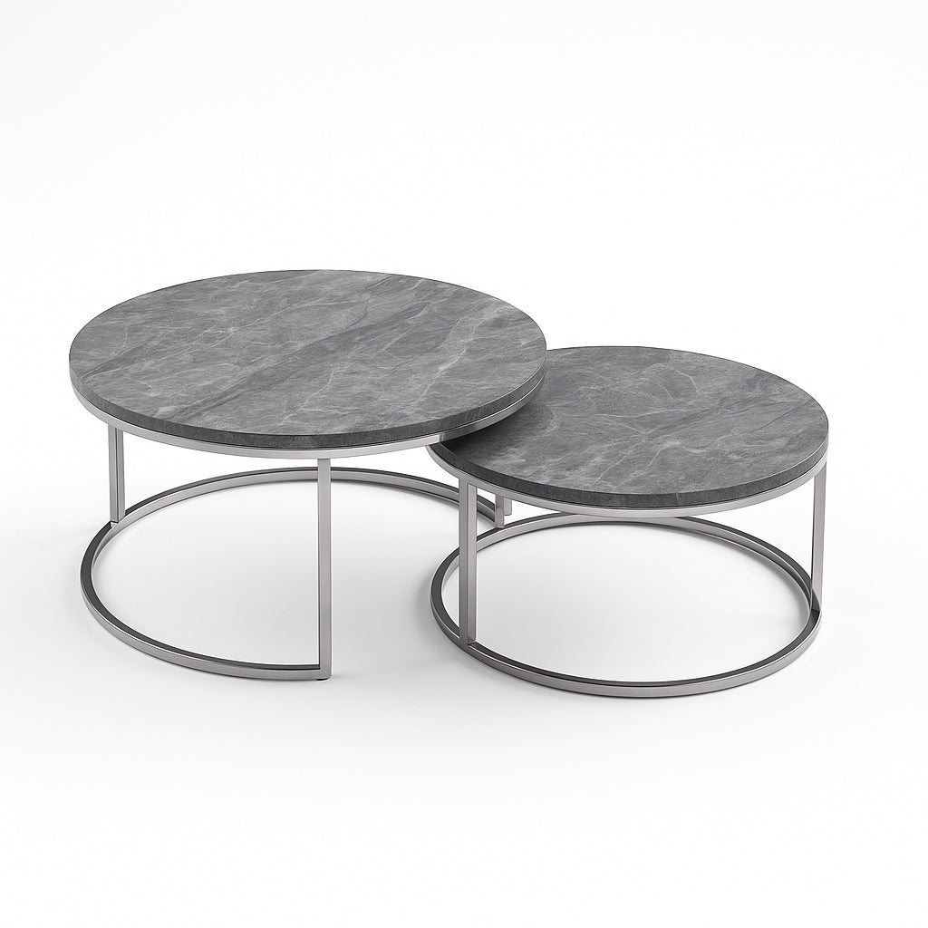 TAVION Grey Marble Nesting Coffee Table Set