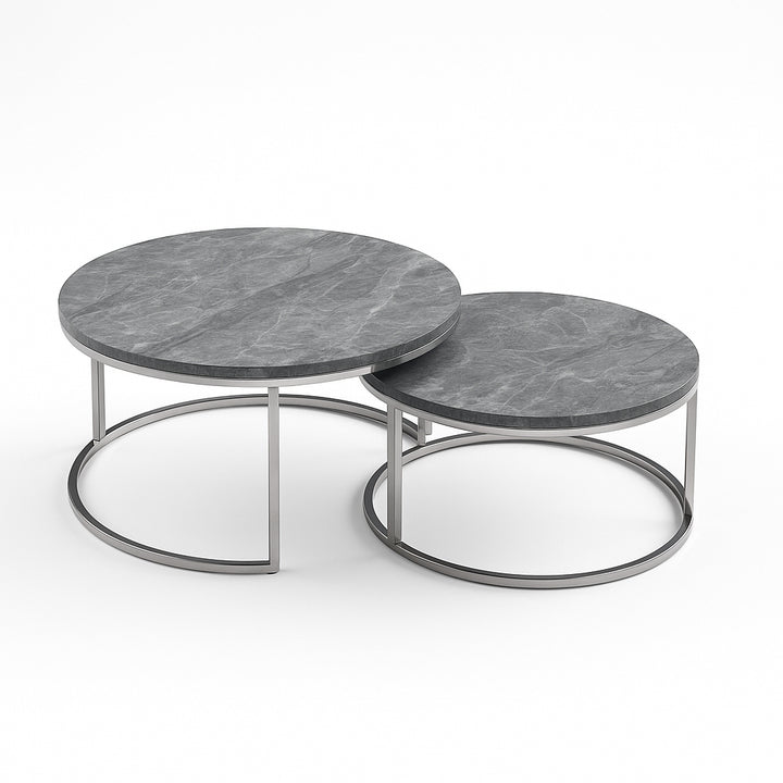 TAVION Grey Marble Nesting Coffee Table Set