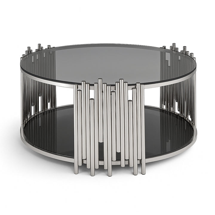 CAELEN Round Coffee Table with Glass & Steel Base