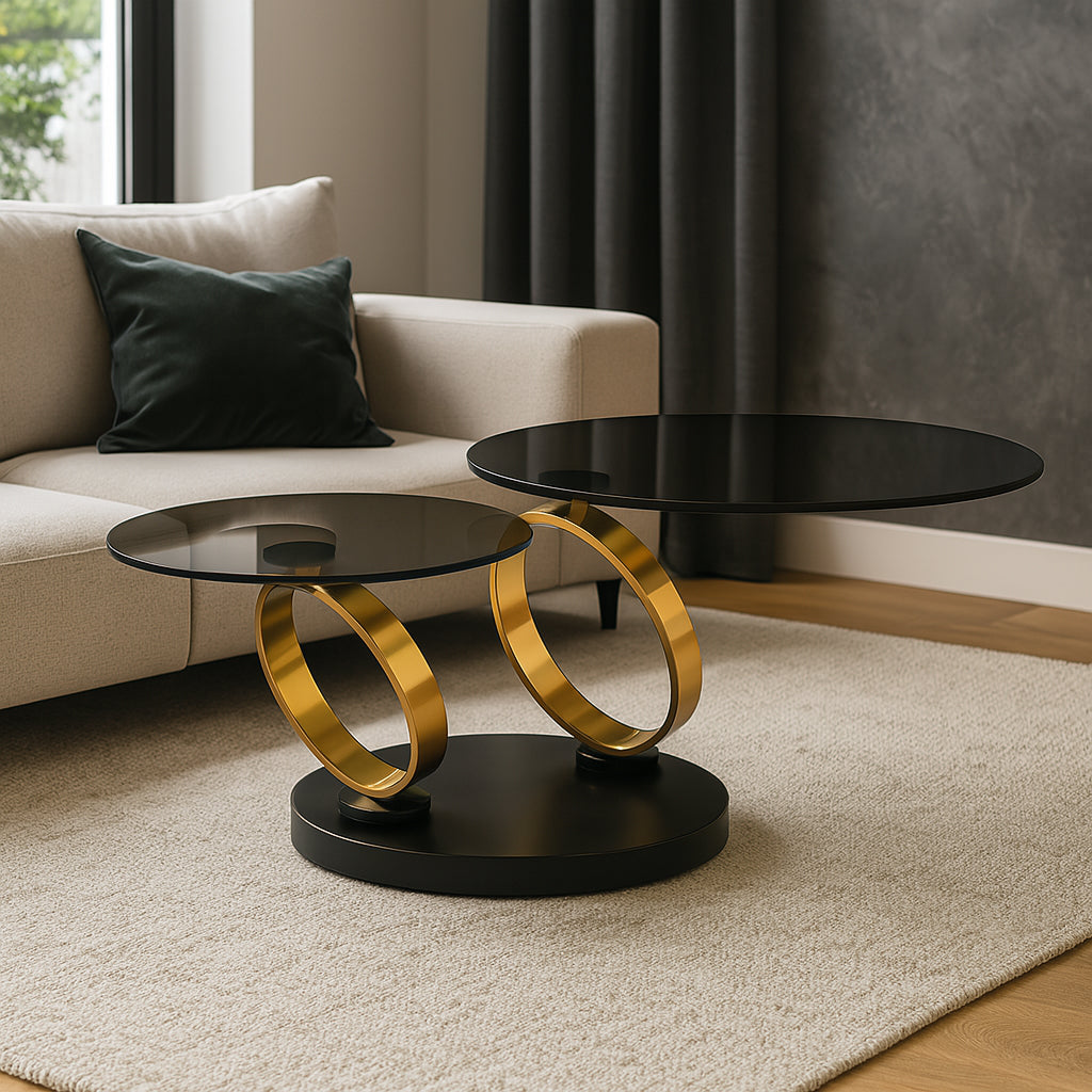 PIVAL Modern Two-Tier Glass Coffee Table with Gold Base