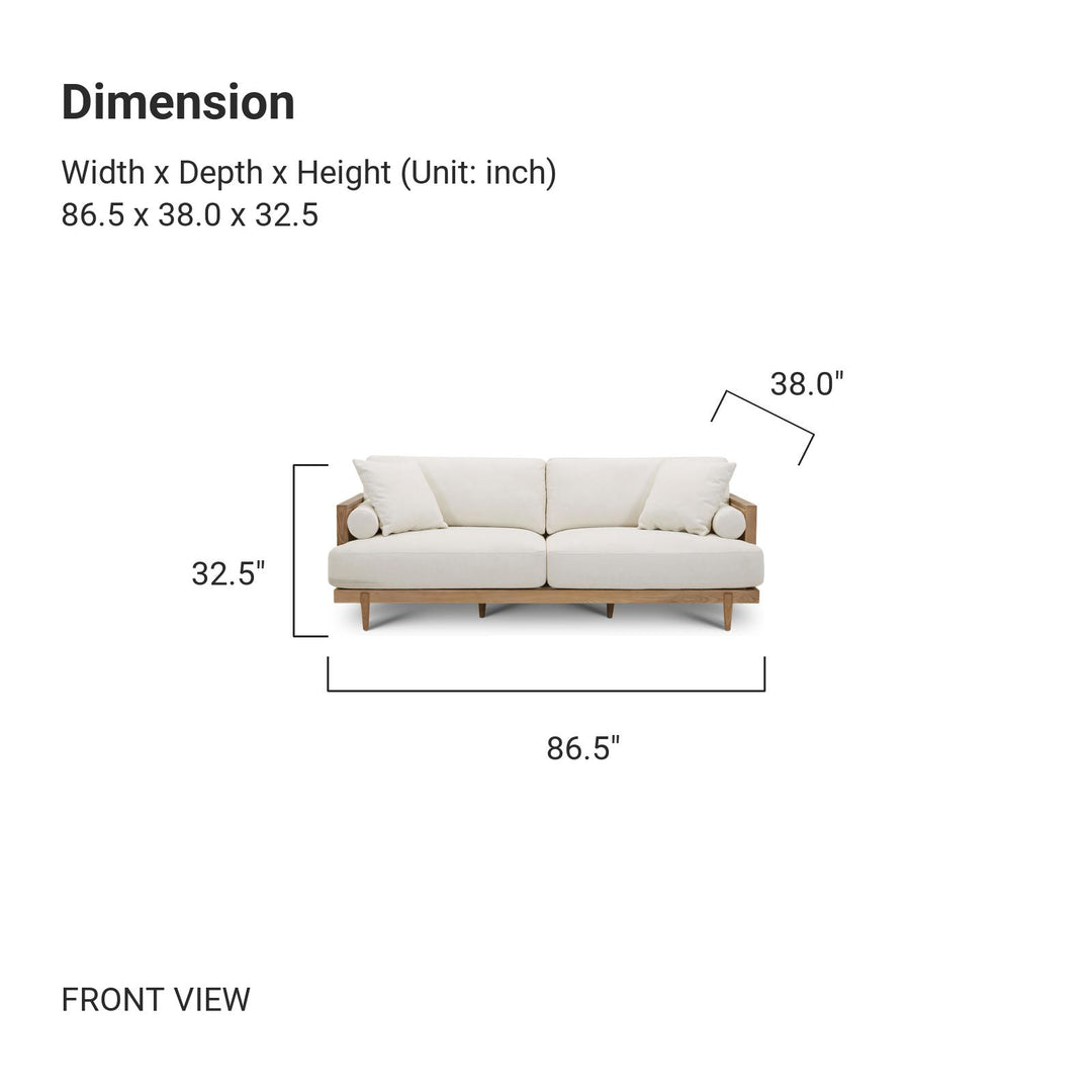 ELEANOR White Fabric Rattan Sofa