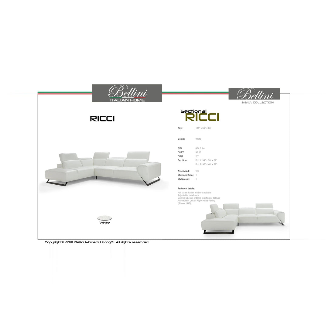 RICCI White Full Leather Sectional Sofa - Bellini