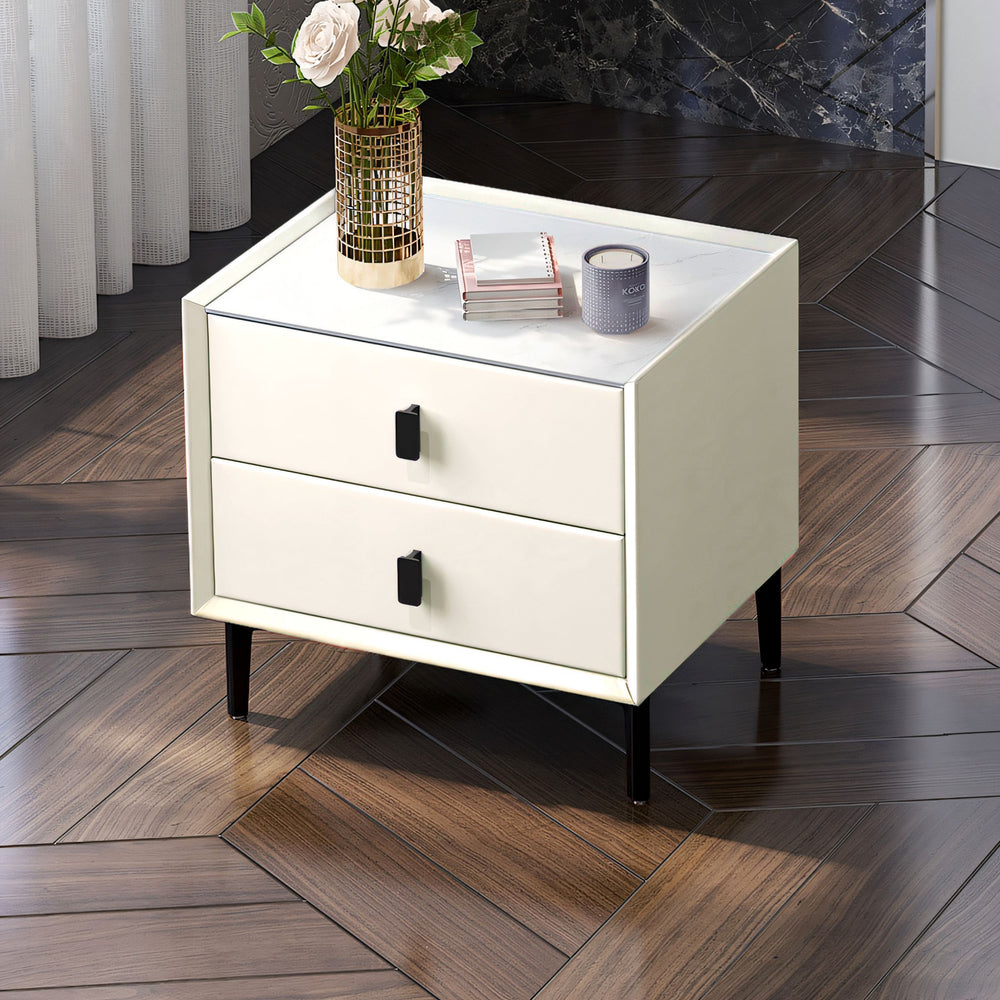 LISETTE Beige Nightstand with Two Drawers