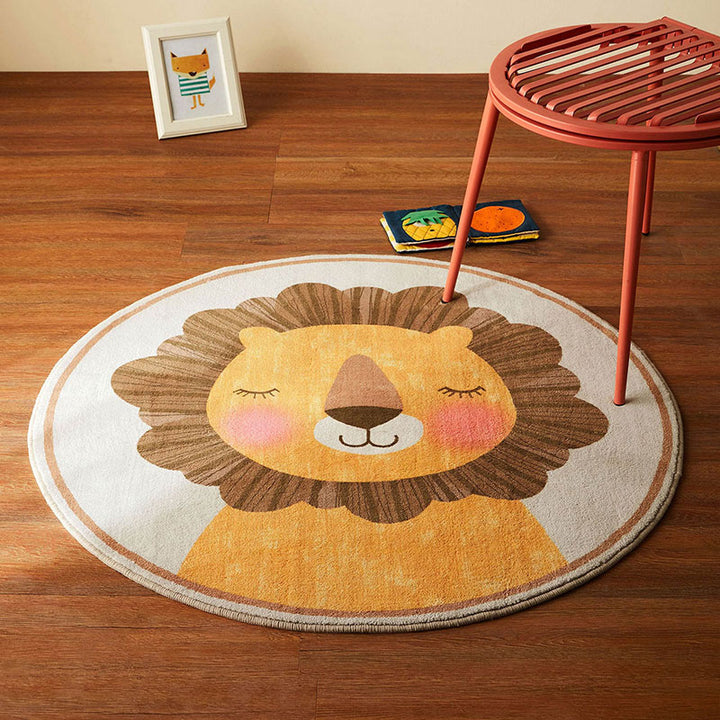 LEO Smiling Lion Round Kids Rug