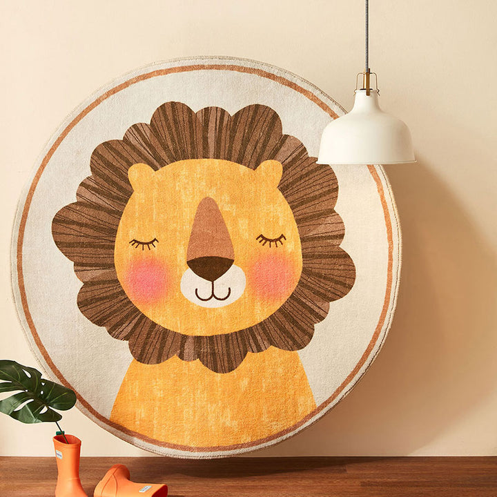 LEO Smiling Lion Round Kids Rug
