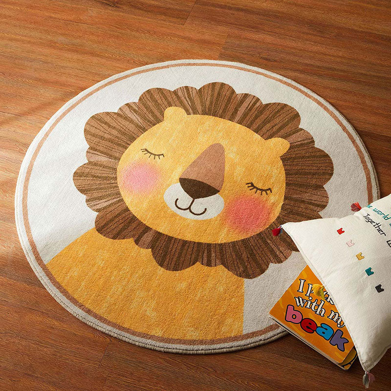 LEO Smiling Lion Round Kids Rug