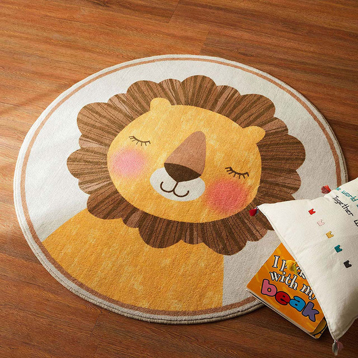 LEO Smiling Lion Round Kids Rug