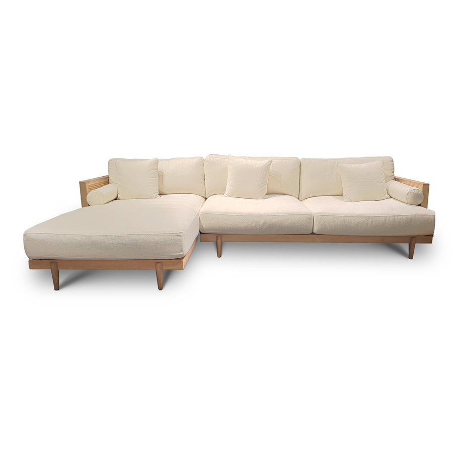 ELEANOR White Fabric Rattan Sectional Sofa Left