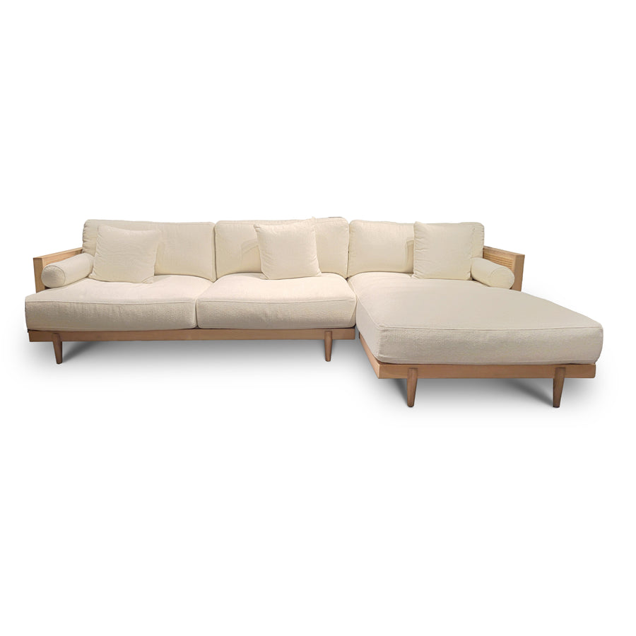 ELEANOR White Fabric Rattan Sectional Sofa Right