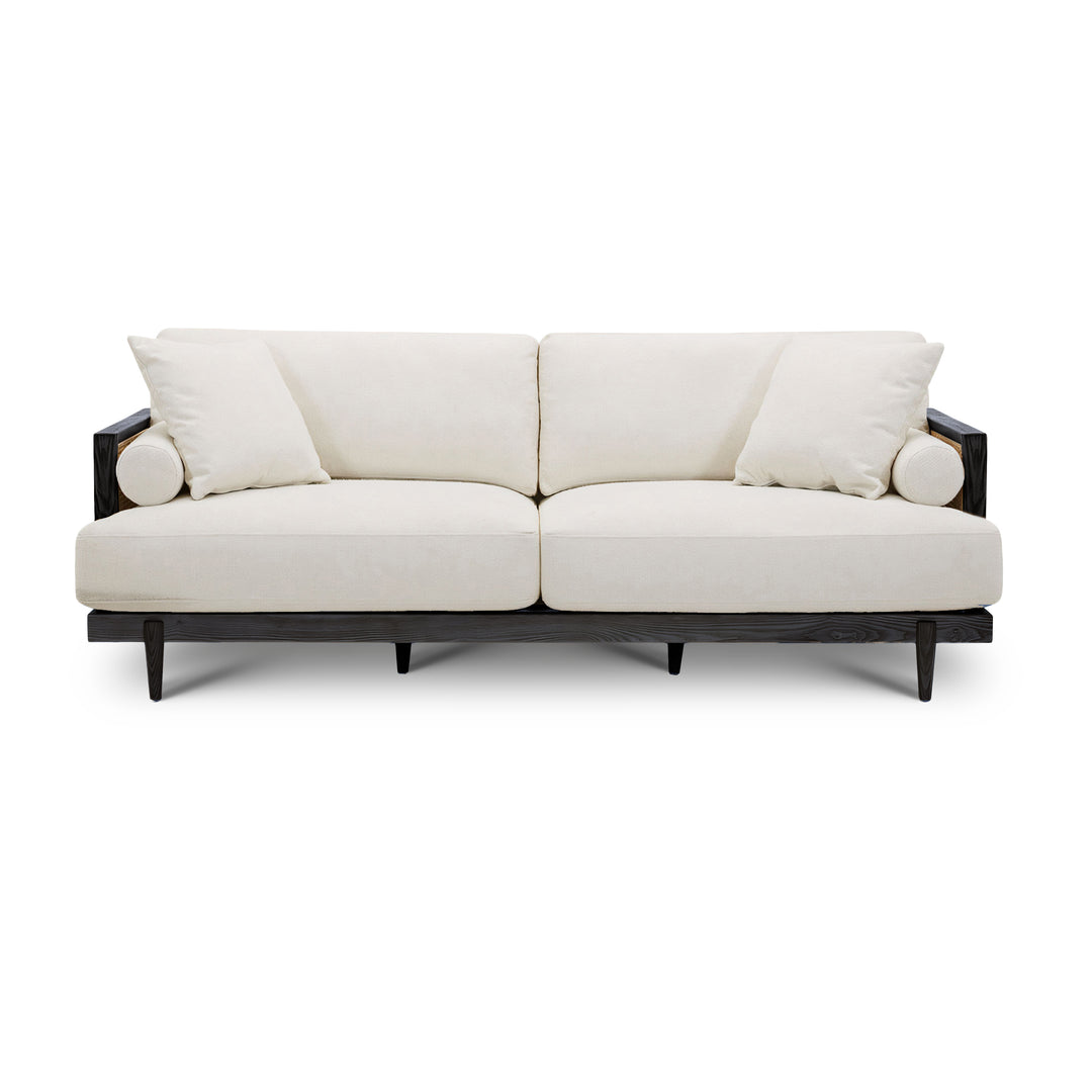 ELEANOR White Fabric Rattan Sofa