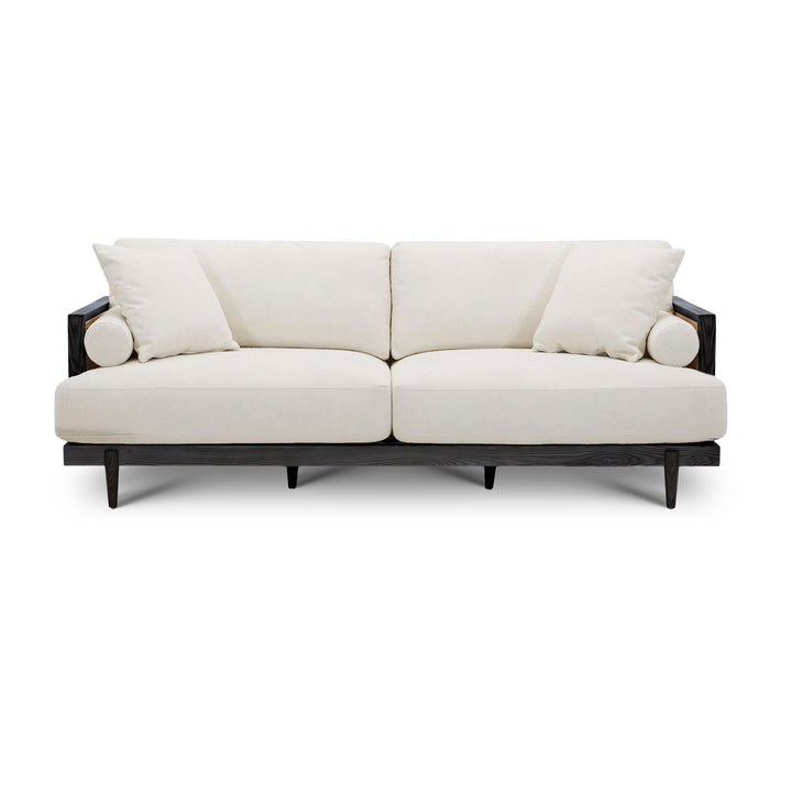ELEANOR White Fabric Rattan Sofa