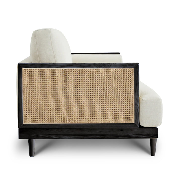 ELEANOR White Fabric Rattan Sofa