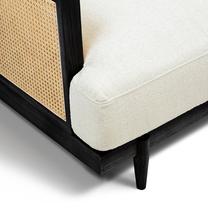 ELEANOR White Fabric Rattan Sofa