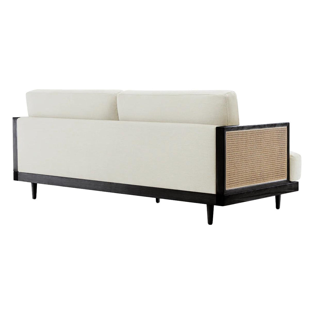 ELEANOR White Fabric Rattan Sofa