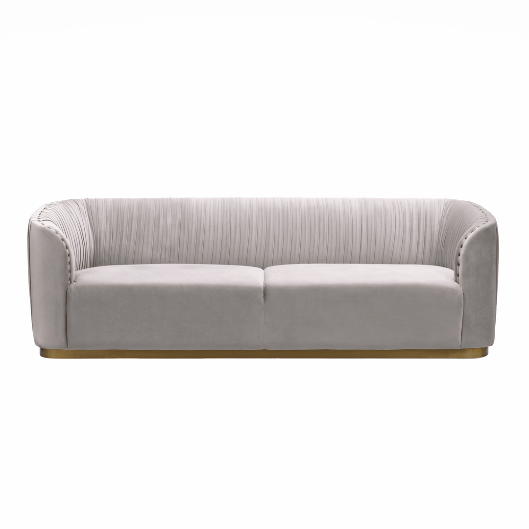 PRESTON Nailhead 3 Seater Sofa Beige Velvet