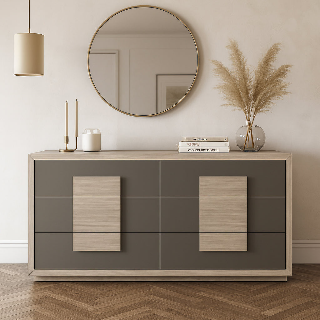 RENALDO Beige & Graphite 6-Drawer Dresser
