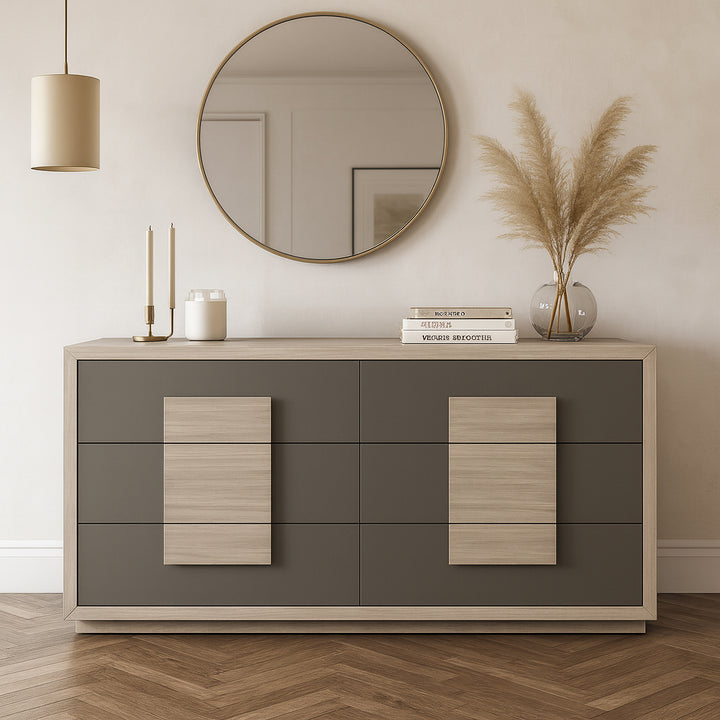 RENALDO Beige & Graphite 6-Drawer Dresser