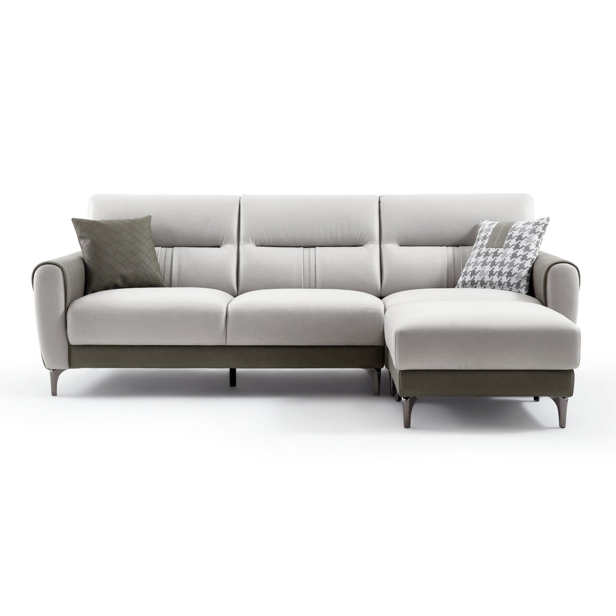 LINDA Grey Sectional Sofa With Ottoman