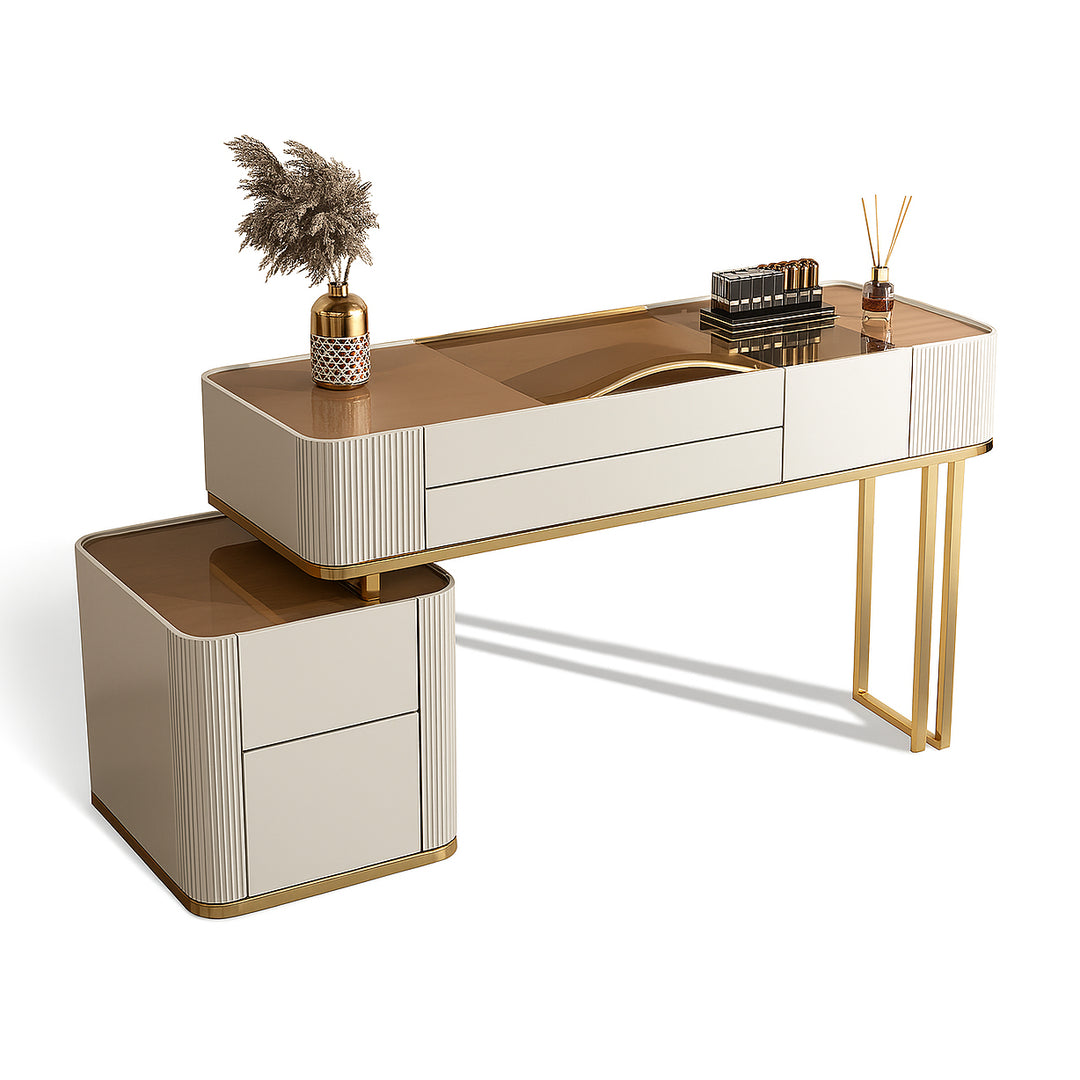 VIRELLE Glam Makeup Table with Glass Top Drawers