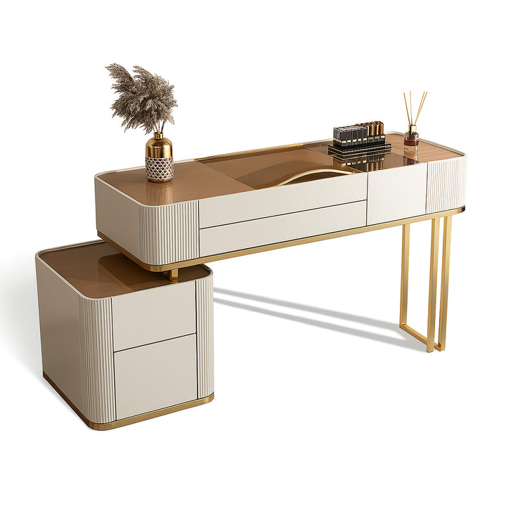 VIRELLE Glam Makeup Table with Glass Top Drawers