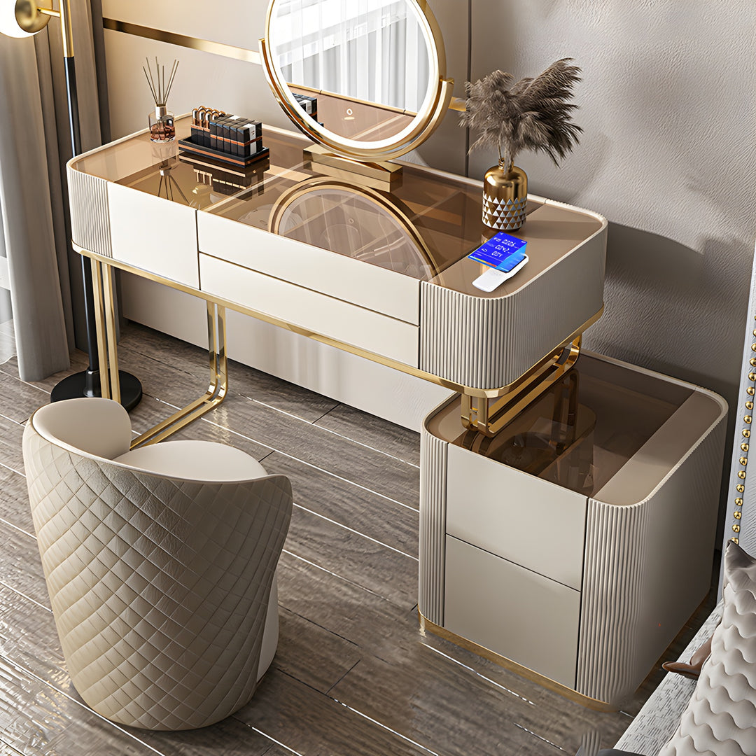 VIRELLE Glam Makeup Table with Glass Top Drawers