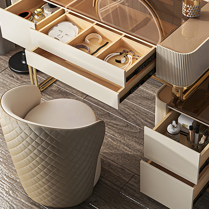 VIRELLE Glam Makeup Table with Glass Top Drawers