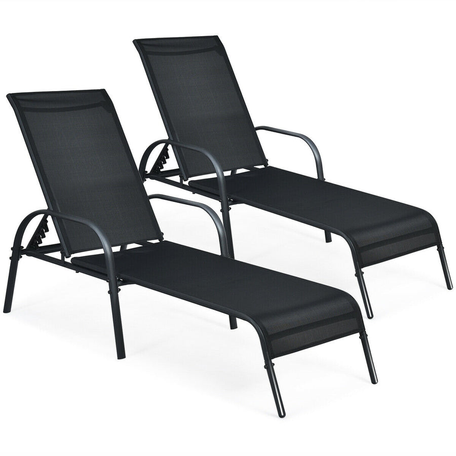 MEADOW Outdoor Patio Chaise Pair with Adjustable Arms Black
