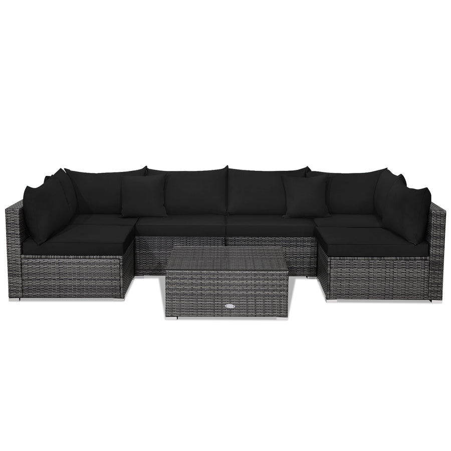 KAI 7-Pc Garden Sofa Set with Cushions Black