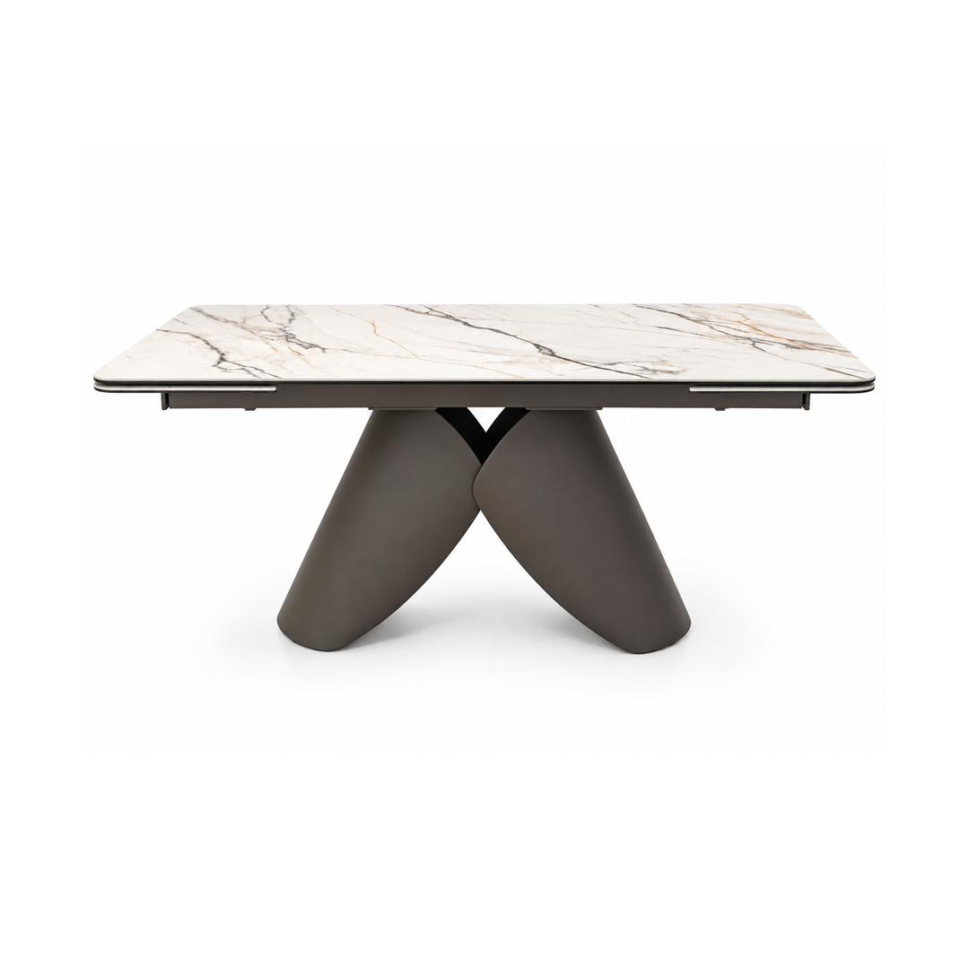 CAELAN Gilded White Ceramic Extendable Dining Table