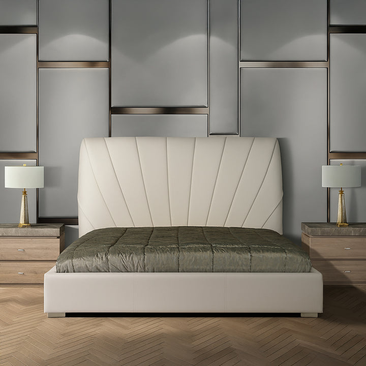 OYSTER Fan-Stitched Modern Upholstered Bed