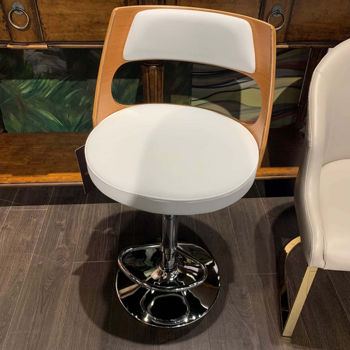 PATTAYA Leather & Wood Bar Stool Cherry Wood