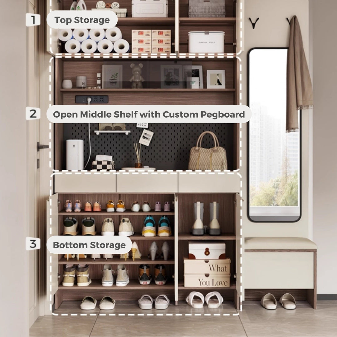 CAPE Three Door Coffee Color Shoe Cabinet