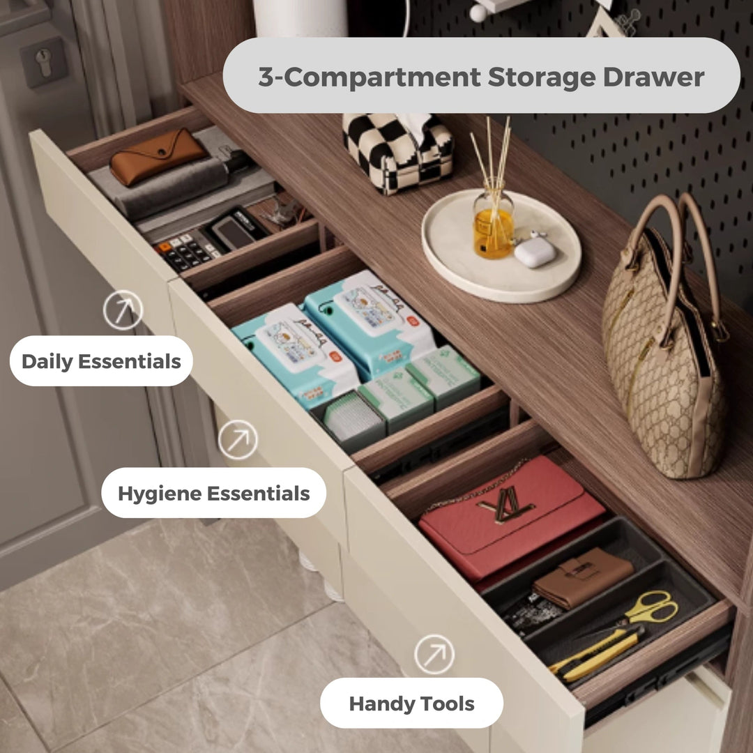 CAPE Three Door Coffee Color Shoe Cabinet