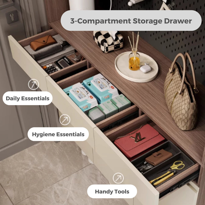 CAPE Three Door Coffee Color Shoe Cabinet