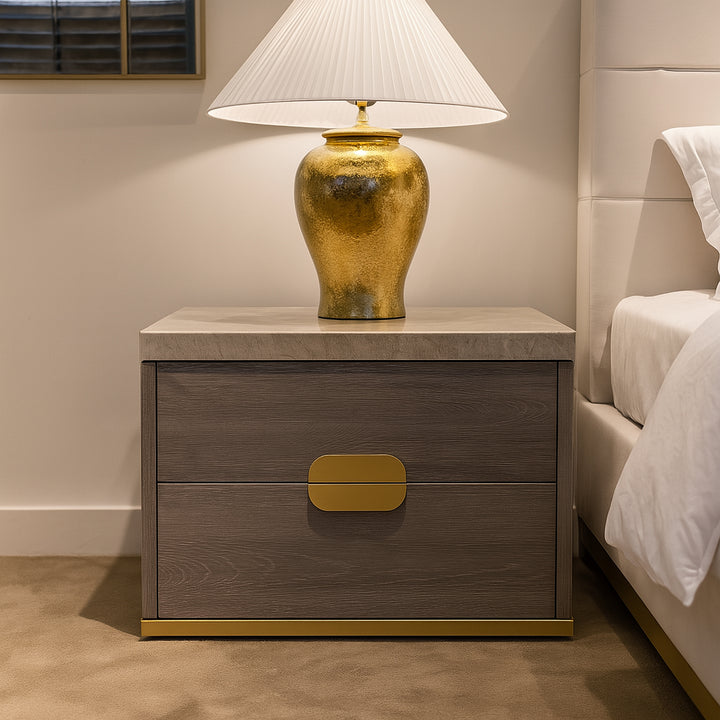 WESTIN Modern Marble-Top Nightstand with Gold Accent