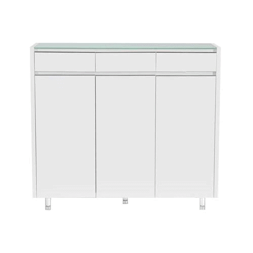 DION Glass Top White 3 Doors Shoe Cabinet Default Title