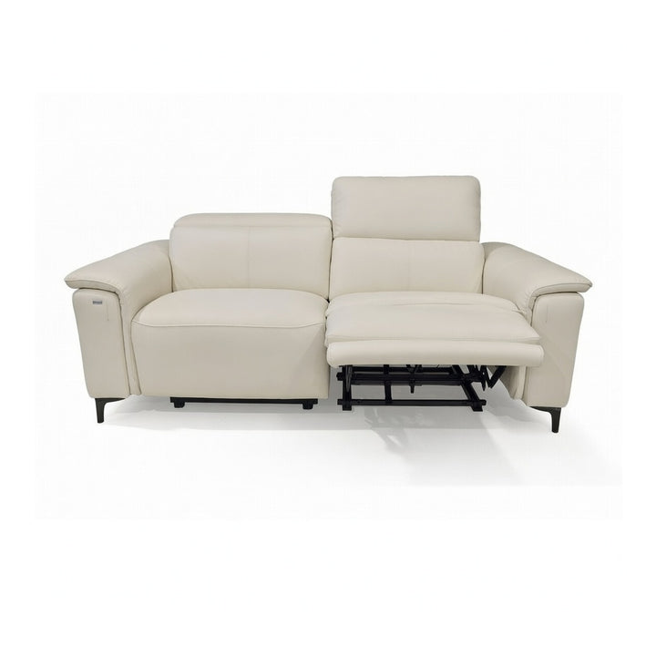 EVANDER Frost White Leather Power Motion Sofa