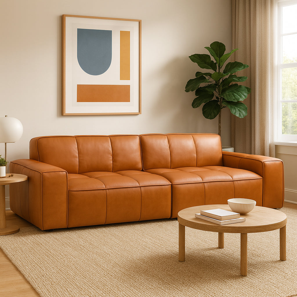 MARANTO 4-Seater Orange Leather Sofa