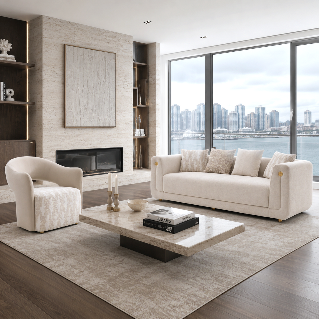 ARIAH  1 Seater Beige PU & Fabric Sofa Chair