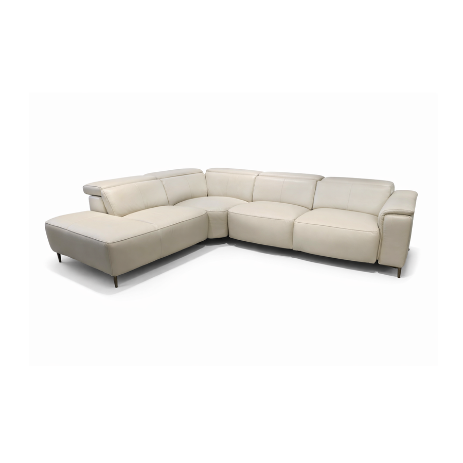 EVANDER Frost White Leather Power Motion Sectional Sofa Left