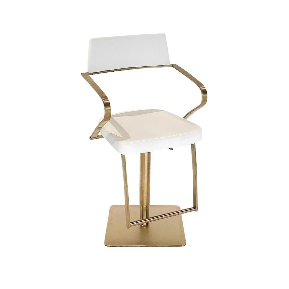 LEVI Curved Arm Leather Bar Stool Gold & White