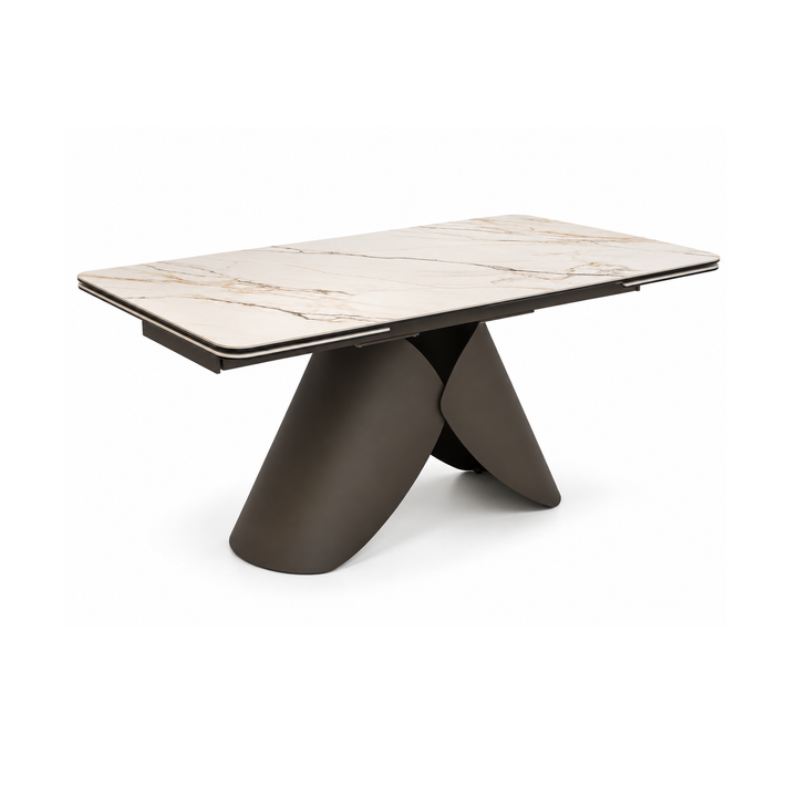 CAELAN Gilded White Ceramic Extendable Dining Table