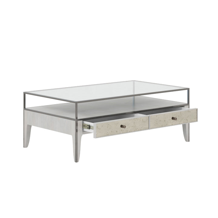 MEZZANINE Dove Grey Wood 2 Drawers Coffee Table