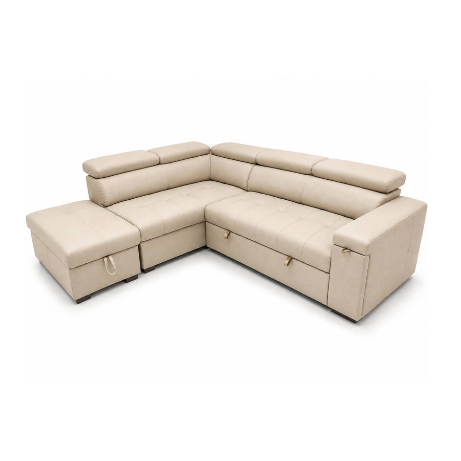 YUSRA Fabric Sectional Sofabed with Storage Beige Left