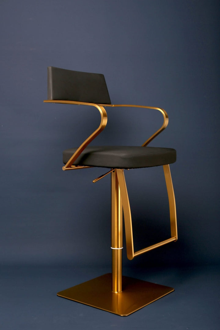 LEVI Curved Arm Leather Bar Stool Gold & Black